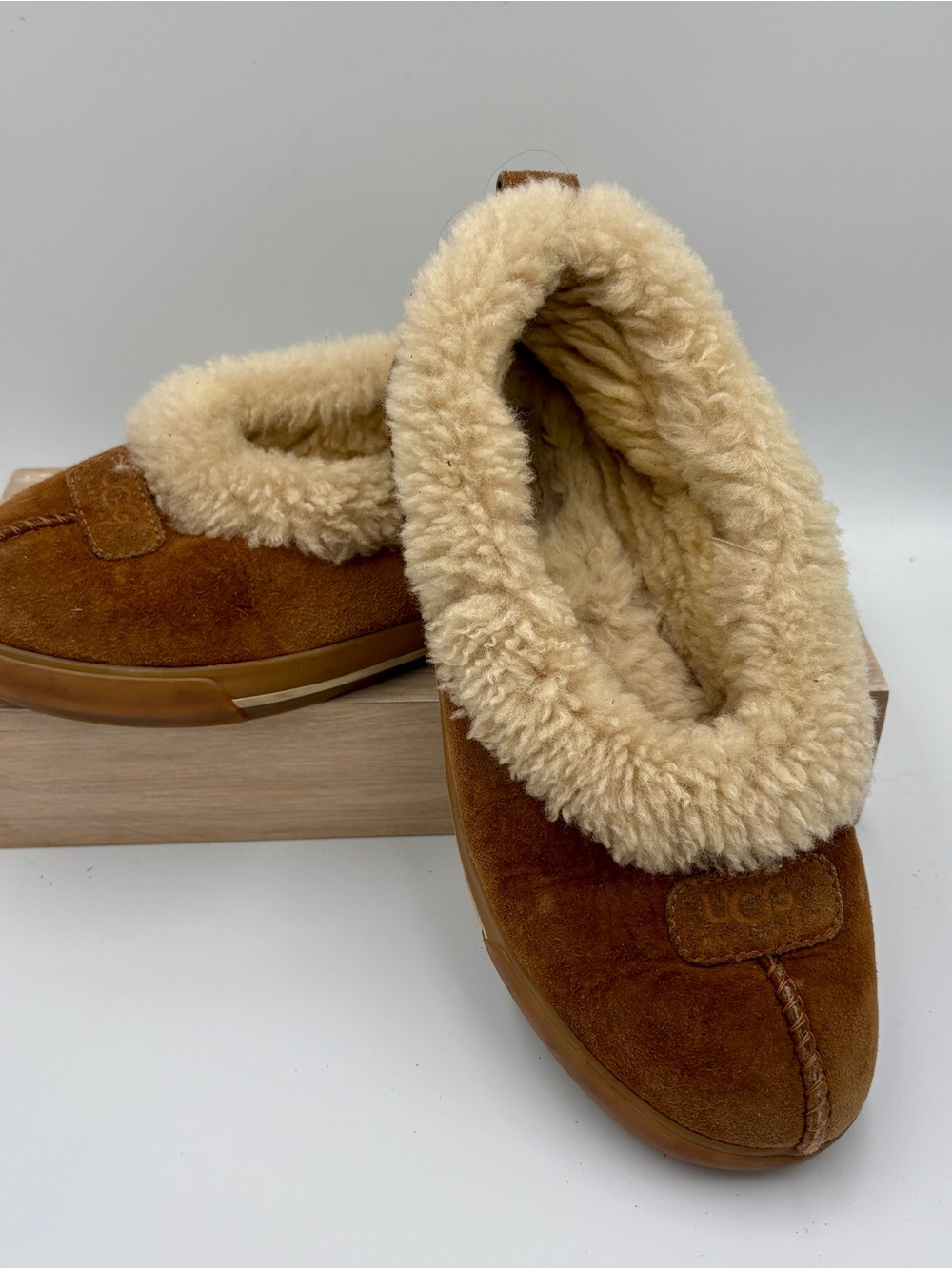 UGG Chestnut Suede Plush-Lined Slip-Ons